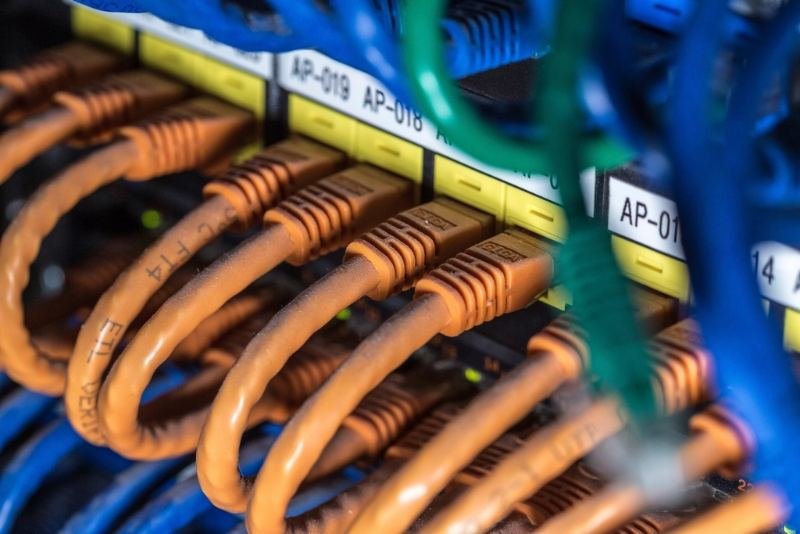 Network cables in a server patch panel